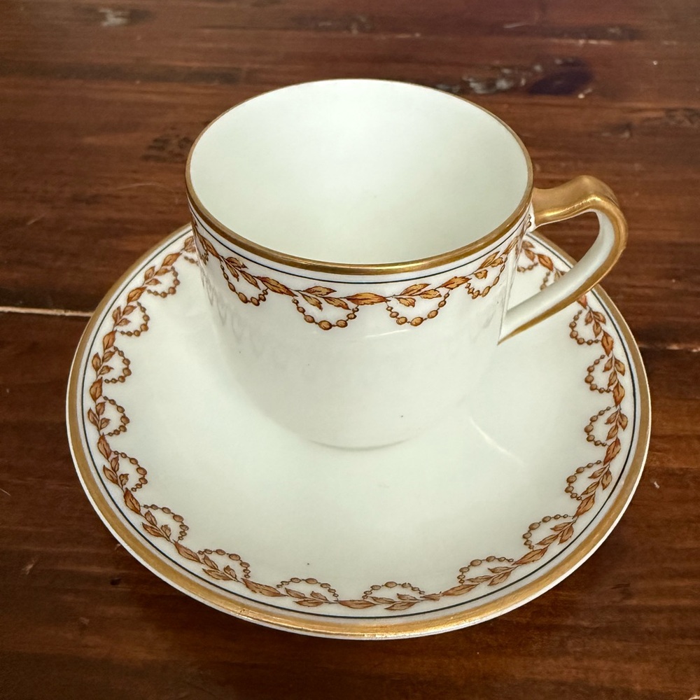 Antique Haviland Limoges Cup & Saucer – Gold Garland – France